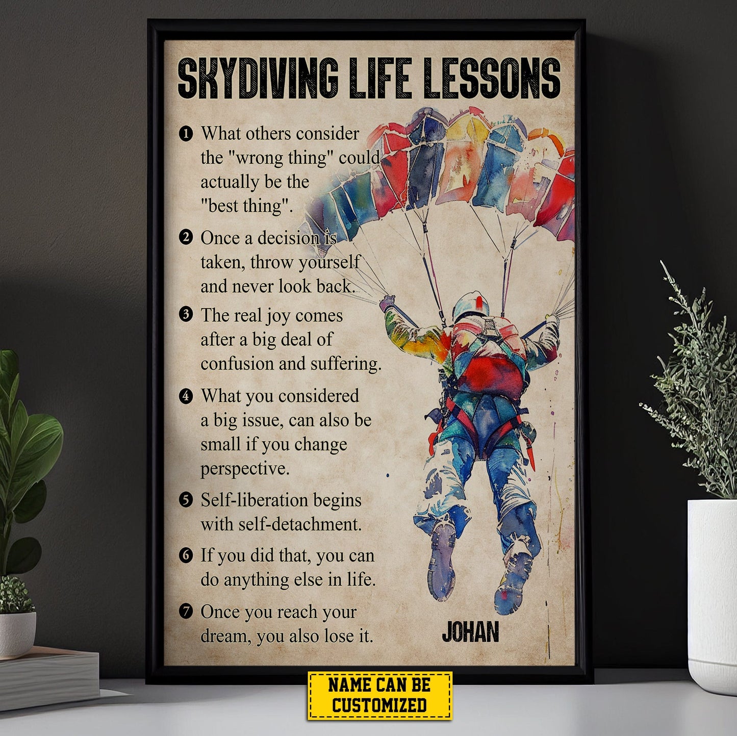 Skydiving Life Lessons, Personalized Motivational Skydiving Canvas Painting, Inspirational Quotes Wall Art Decor, Poster Gift For Skydiving Lovers