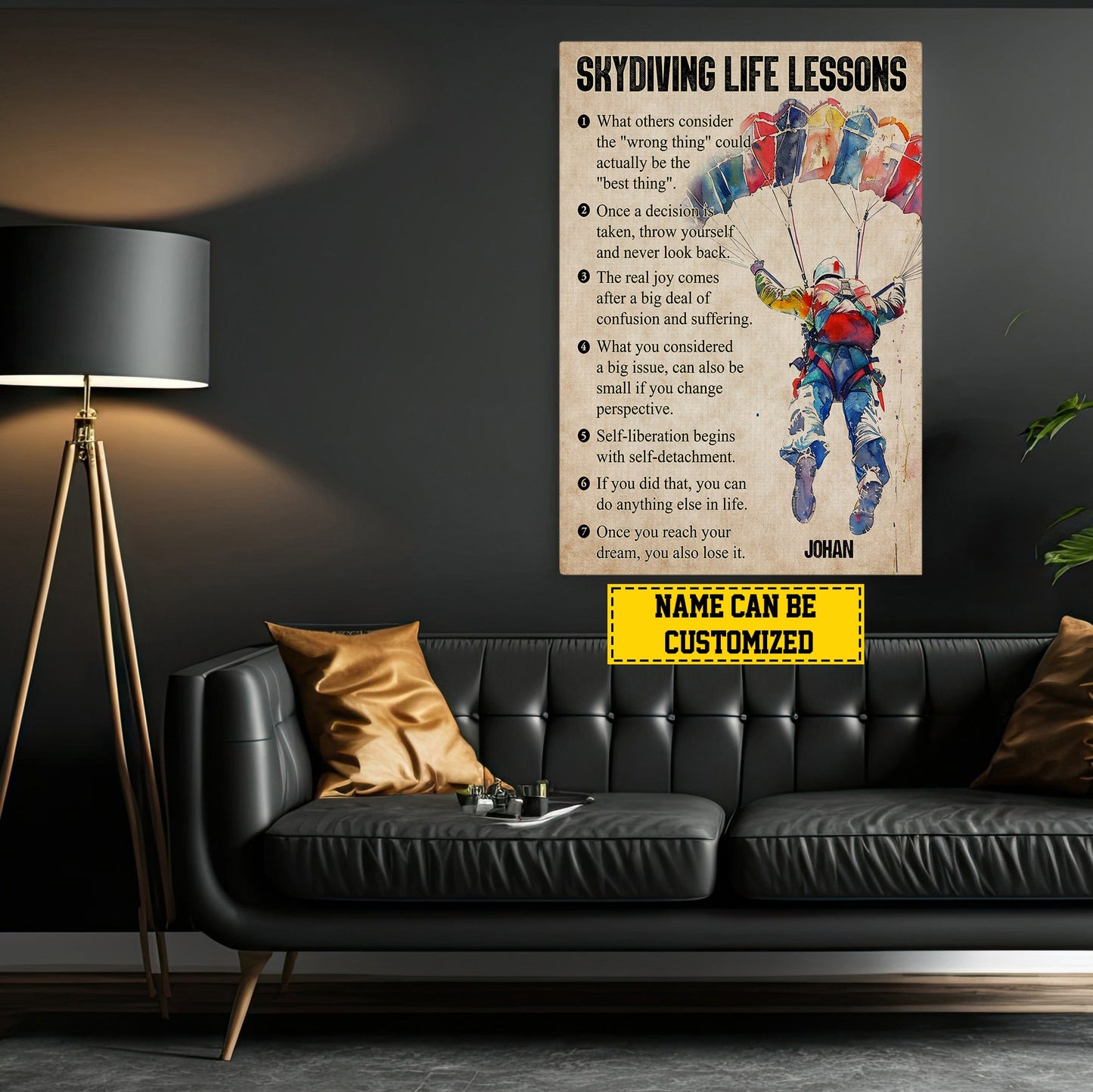 Skydiving Life Lessons, Personalized Motivational Skydiving Canvas Painting, Inspirational Quotes Wall Art Decor, Poster Gift For Skydiving Lovers