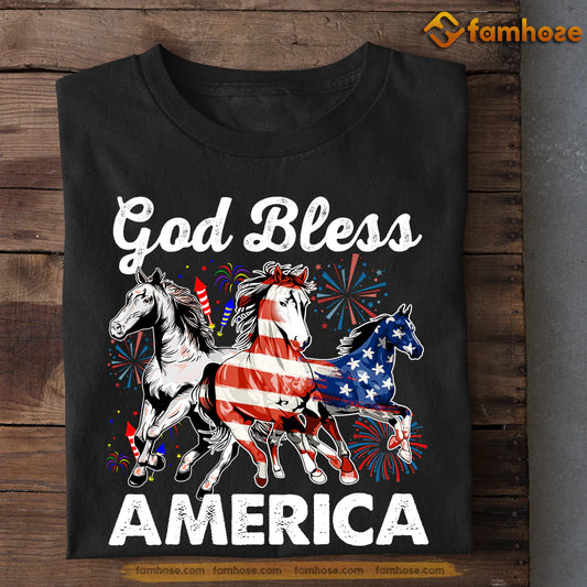 July 4th Horse T-shirt, God Bless America Horse USA Flag, Independence Day Gift For Horse Lovers, Horse Tees