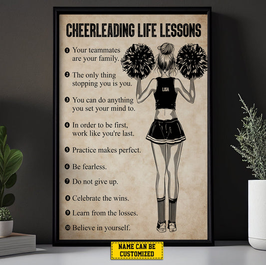 Cheerleading Life Lessons, Personalized  Motivational Cheerleading Canvas Painting, Inspirational Quotes Wall Art Decor, Poster Gift For Cheerleading Lovers
