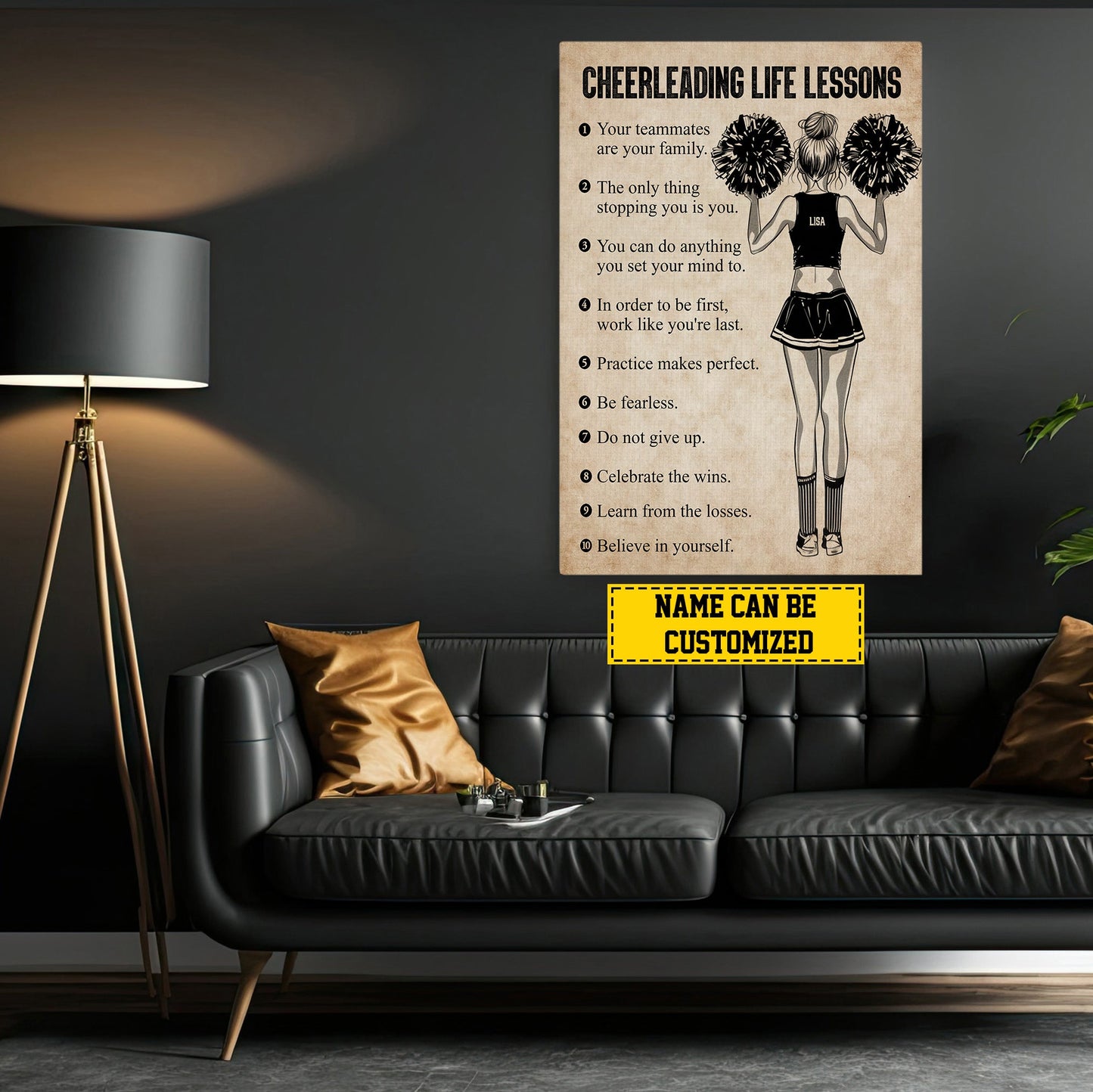 Cheerleading Life Lessons, Personalized  Motivational Cheerleading Canvas Painting, Inspirational Quotes Wall Art Decor, Poster Gift For Cheerleading Lovers