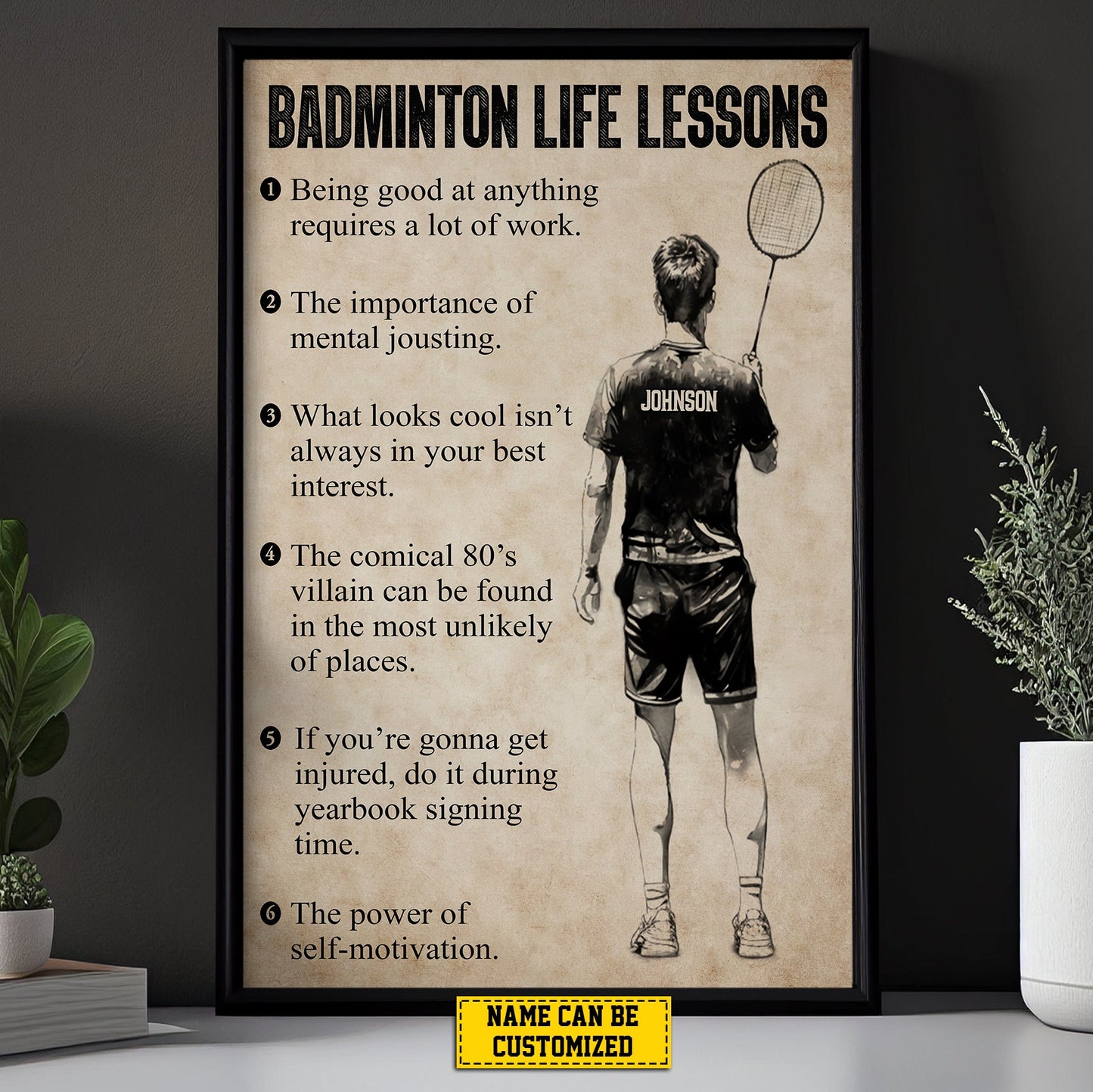 Badminton Life Lessons, Personalized Motivational Badminton Canvas Painting, Inspirational Quotes Wall Art Decor, Poster Gift For Badminton Lovers