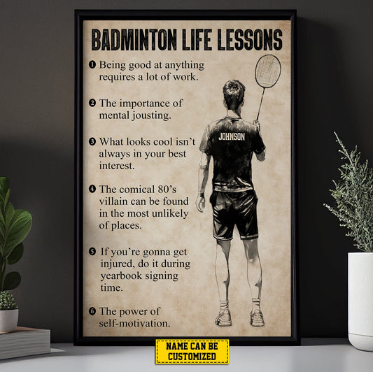 Badminton Life Lessons, Personalized Motivational Badminton Canvas Painting, Inspirational Quotes Wall Art Decor, Poster Gift For Badminton Lovers