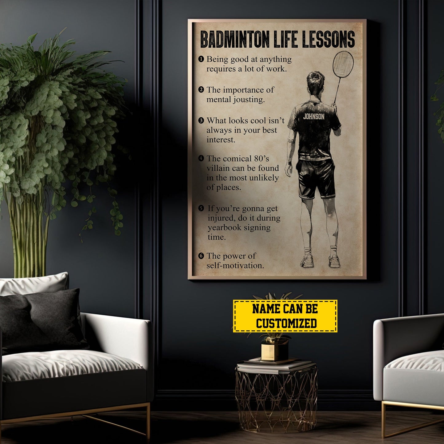 Badminton Life Lessons, Personalized Motivational Badminton Canvas Painting, Inspirational Quotes Wall Art Decor, Poster Gift For Badminton Lovers