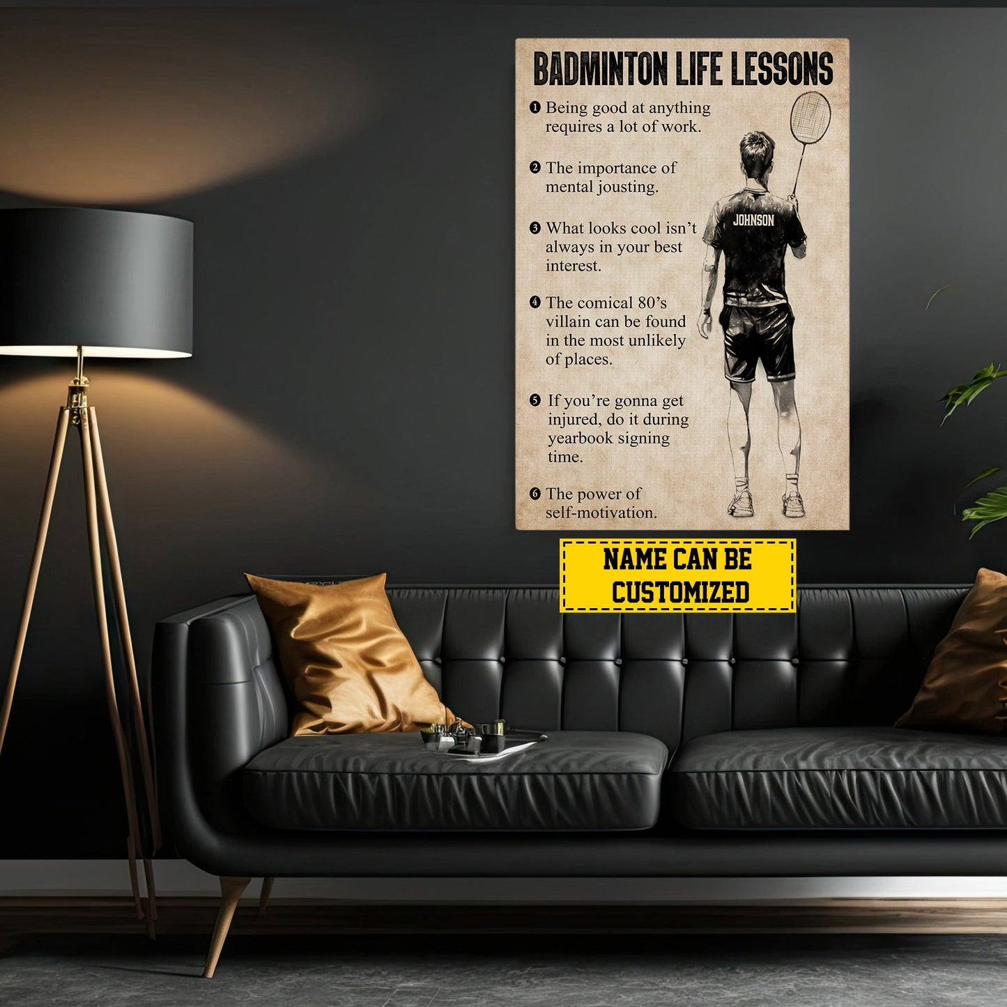 Badminton Life Lessons, Personalized Motivational Badminton Canvas Painting, Inspirational Quotes Wall Art Decor, Poster Gift For Badminton Lovers