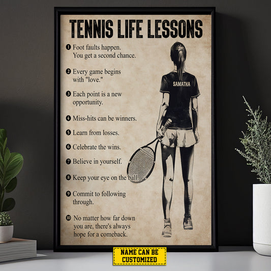 Tennis Life Lessons, Motivational Tennis Girl Canvas Painting, Inspirational Quotes Wall Art Decor, Poster Gift For Tennis Lovers