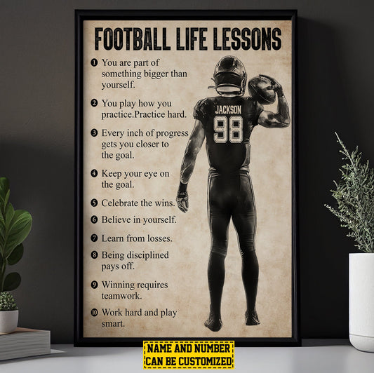 Football Life Lessons, Personalized Motivational Football Boy Canvas Painting, Inspirational Quotes Wall Art Decor, Poster Gift For Football Lovers