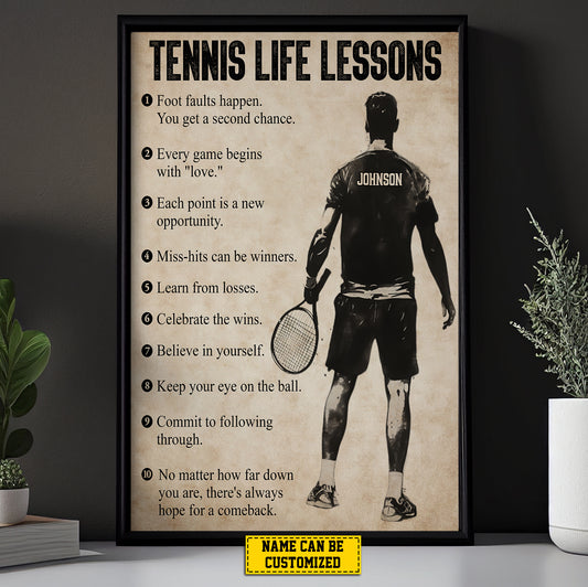 Tennis Life Lessons, Motivational Tennis Boy Canvas Painting, Inspirational Quotes Wall Art Decor, Poster Gift For Tennis Lovers