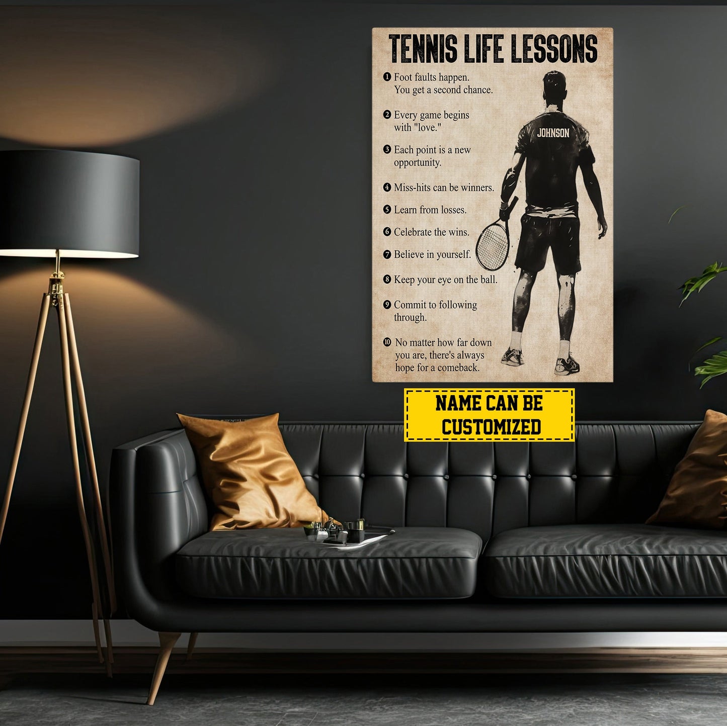 Tennis Life Lessons, Personalized Motivational Tennis Boy Canvas Painting, Inspirational Quotes Wall Art Decor, Poster Gift For Tennis Lovers