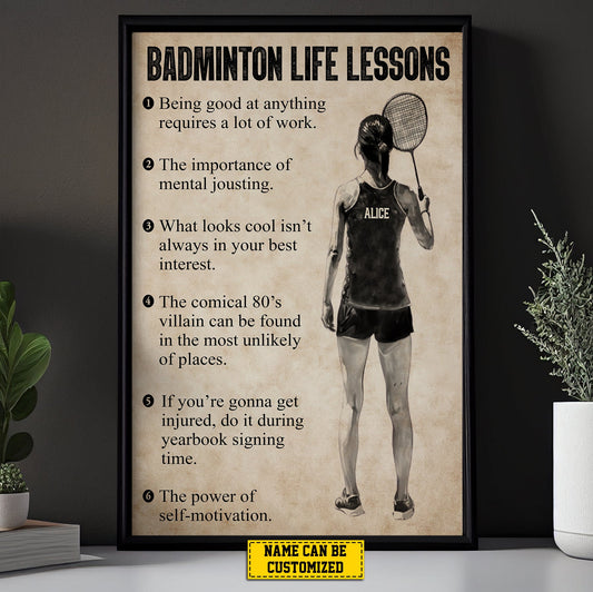 Badminton Life Lessons, Personalized Motivational Badminton Canvas Painting, Inspirational Quotes Wall Art Decor, Poster Gift For Badminton Girl Lovers