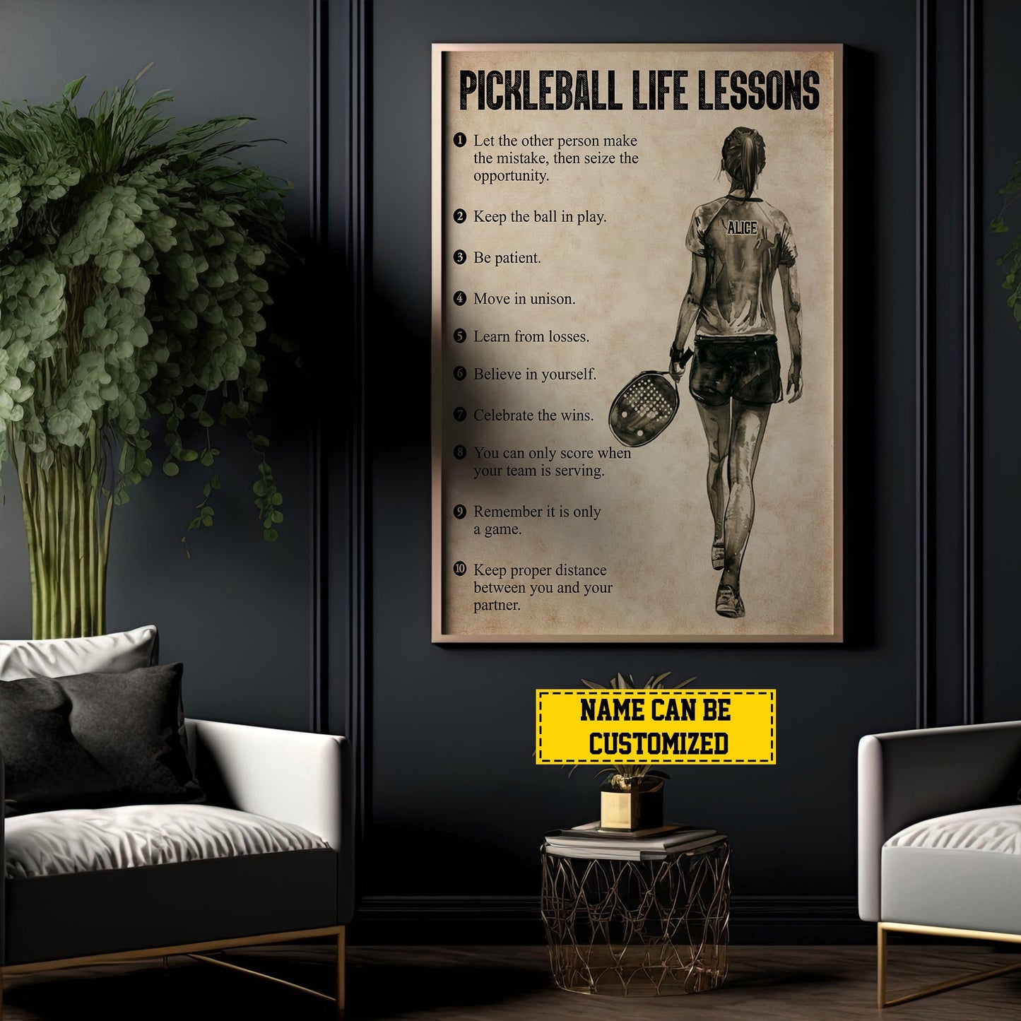 Personalized Pickleball Girl Life Lessons, Motivational Pickleball Canvas Painting, Inspirational Quotes Wall Art Decor, Poster Gift For Pickleball Woman Lovers