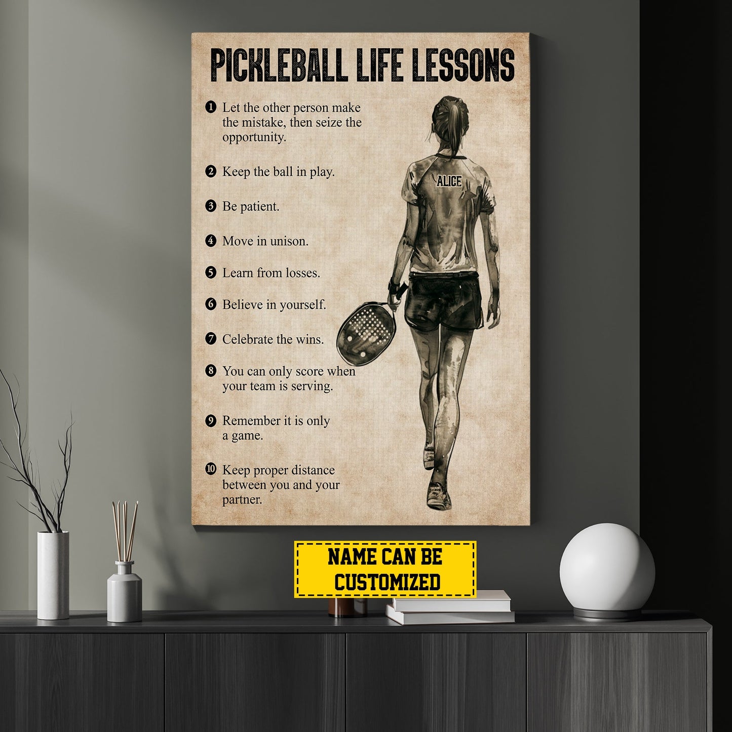 Personalized Pickleball Girl Life Lessons, Motivational Pickleball Canvas Painting, Inspirational Quotes Wall Art Decor, Poster Gift For Pickleball Woman Lovers