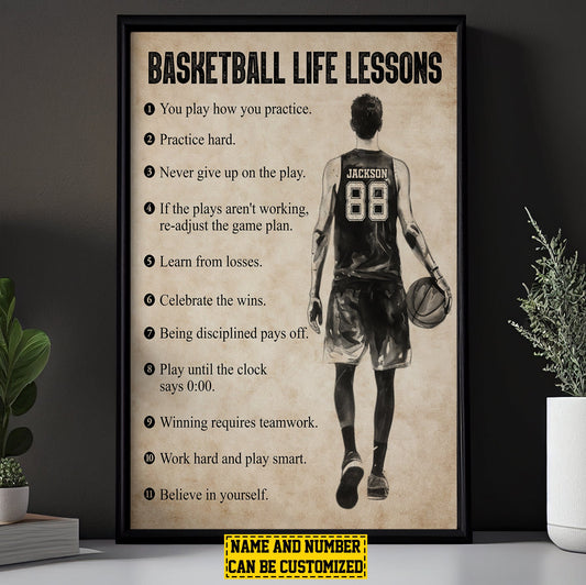 Personalized Basketball Boy Canvas Painting, Basketball Life Lessons, Inspirational Quotes Wall Art Decor, Poster Gift For Basketball Man Lovers