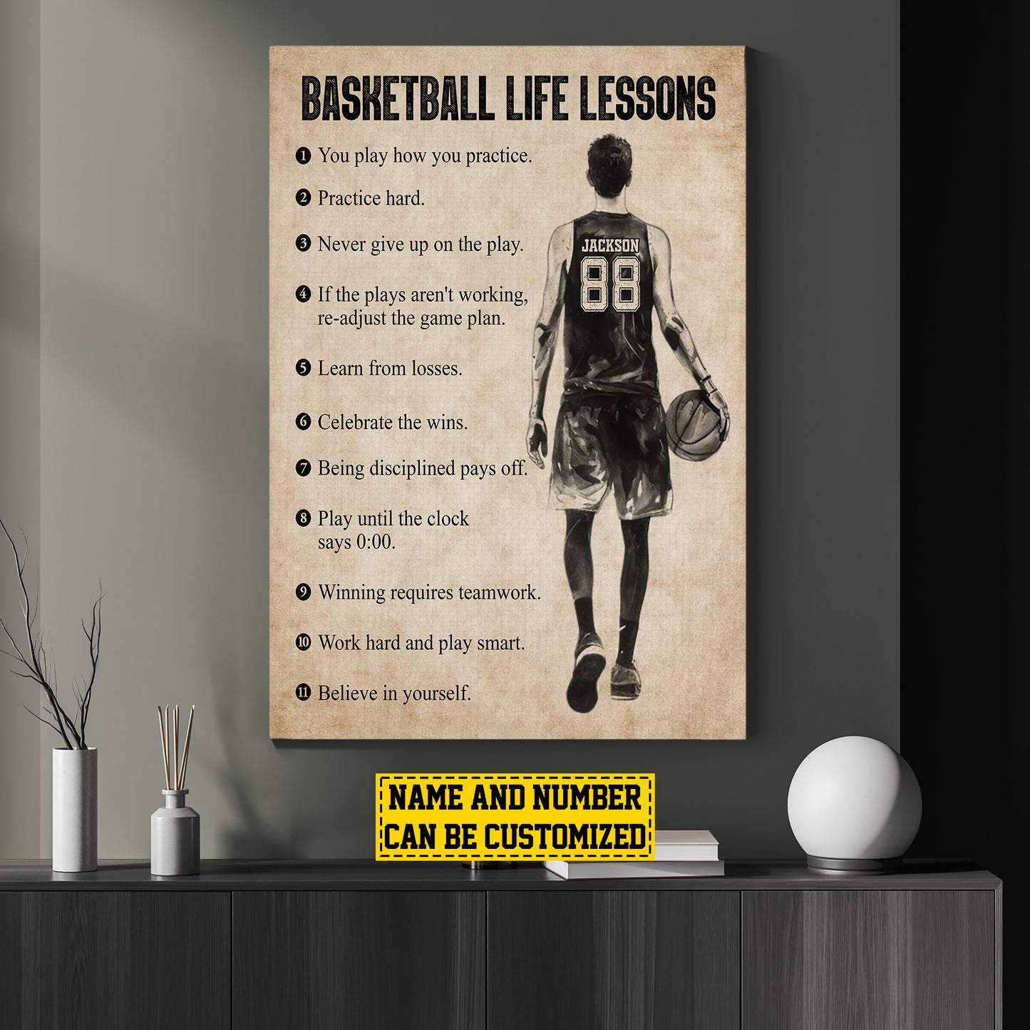 Personalized Basketball Boy Canvas Painting, Basketball Life Lessons, Inspirational Quotes Wall Art Decor, Poster Gift For Basketball Man Lovers