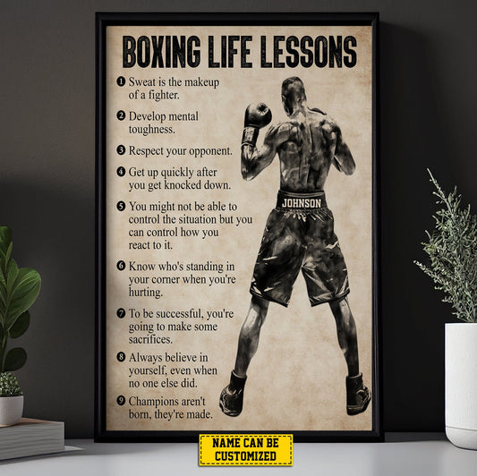 Boxing Life Lessons, Personalized Motivational Boxing Boy Canvas Painting, Inspirational Quotes Wall Art Decor, Poster Gift For Boxing Lovers