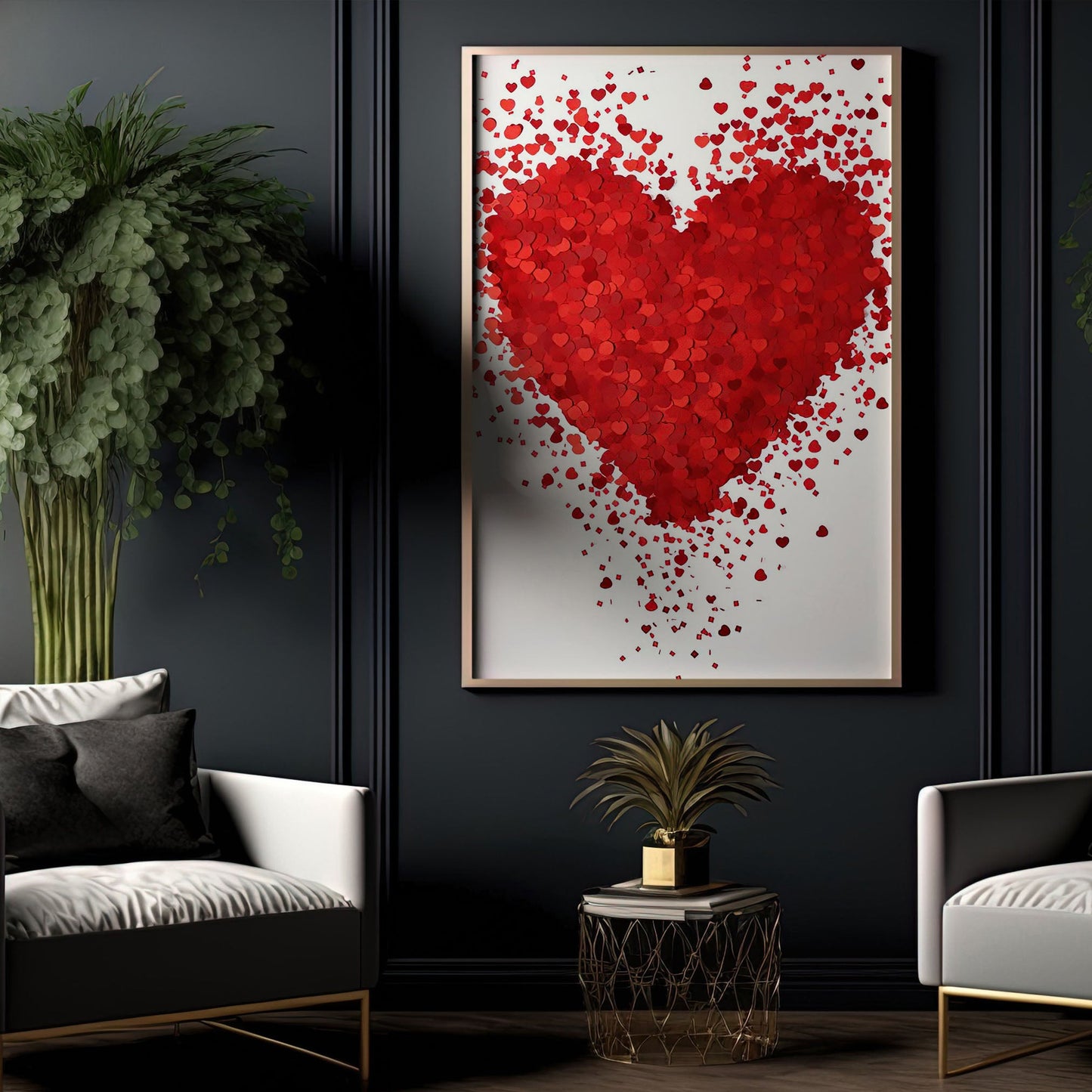 A Heart's Abstract, Valentine's Day Canvas Painting, Love Wall Art Decor - Valentines Poster Gift