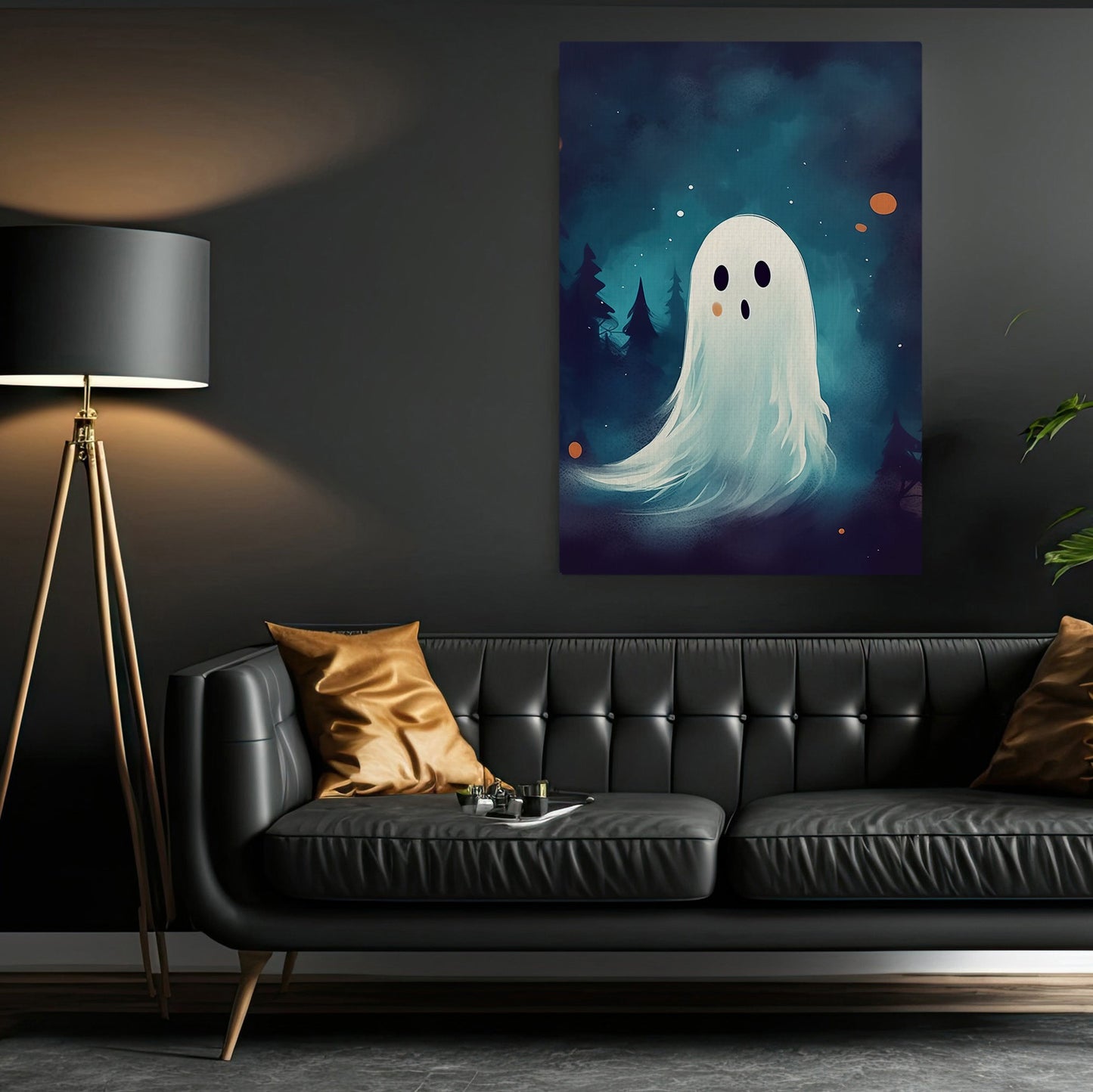 Cute Ghost Moonlight Halloween Canvas Painting, Wall Art Decor - Dark Ghost Halloween Poster Gift