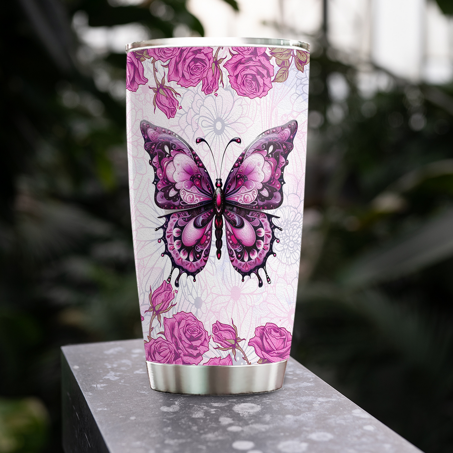 Elegant Floral Butterfly, Butterfly Personalized Stainless Steel Tumbler, Tumbler Gifts For Butterfly Lovers