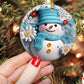 Snowman's Winter Elegance, Snowman Circle Ceramic Ornament Christmas Gift For Flower Lovers