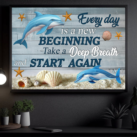 Every Day Is A New Beginning, Motivational Canvas Painting, Inspirational Quotes Wall Art Decor, Poster Gift For Ocean Lovers