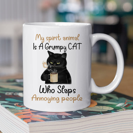 Cool Black Cat Mug, My Spirit Animal Is A Grumpy Cat, Gift Mug, Cups For Cat Lovers, Cat Owners