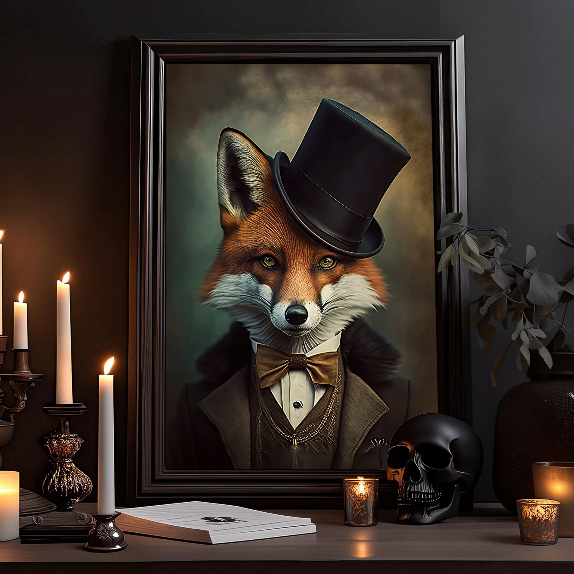 Victorian Fox In Suit, Dark Gothic Canvas Painting, Victorian Animal W ...