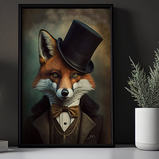 Victorian Fox In Suit, Dark Gothic Canvas Painting, Victorian Animal Wall Art Decor - Fox Poster Gift