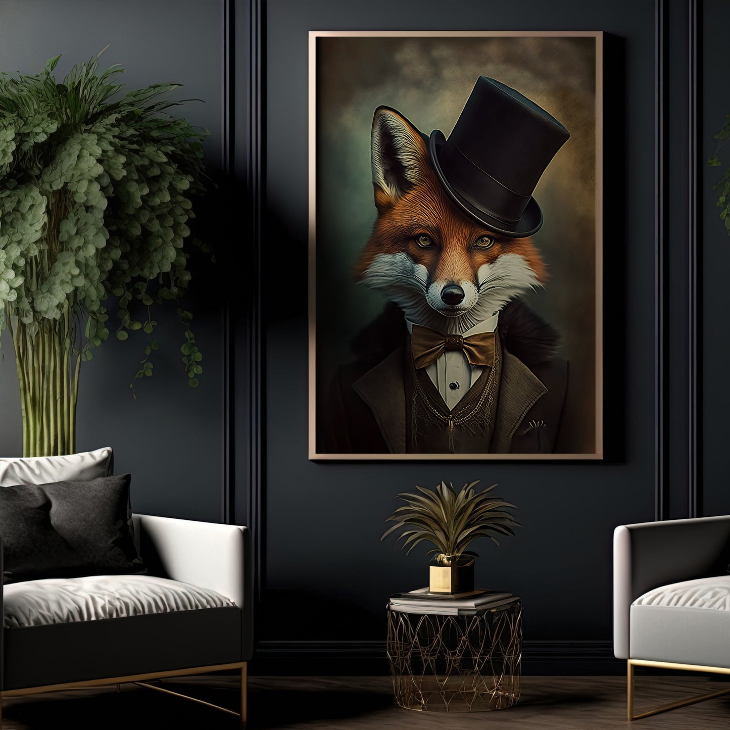 Victorian Fox In Suit, Dark Gothic Canvas Painting, Victorian Animal Wall Art Decor - Fox Poster Gift