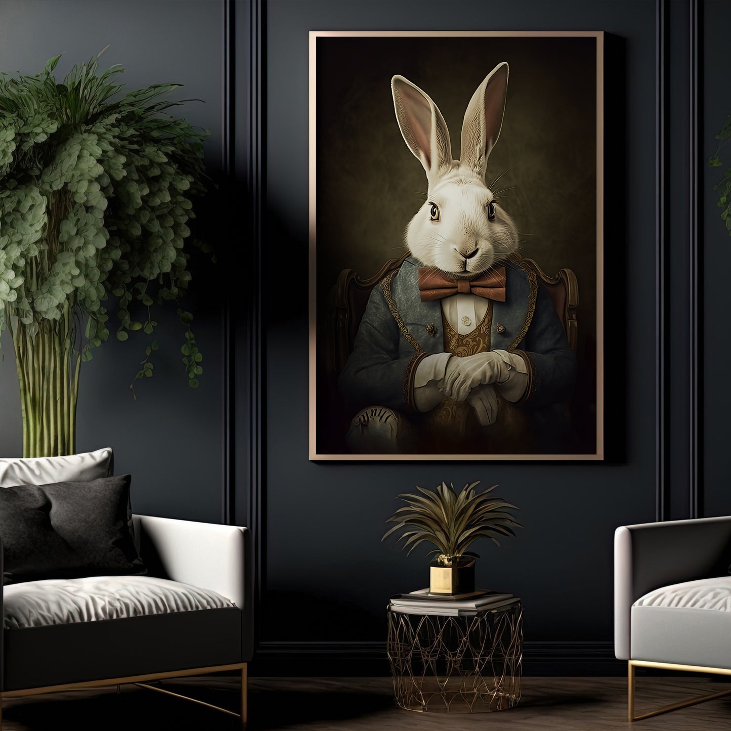 Victorian Rabbit In Suit, Gothic Canvas Painting, Victorian Animal Wall Art Decor - Poster Gift For Rabbit Lovers