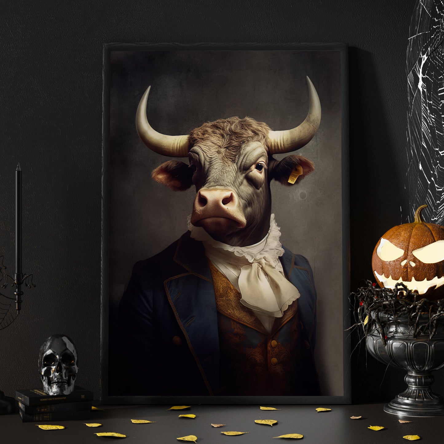 Cool Cow Potrait Vintage Canvas Art Print - Renaissance Farmer Poster