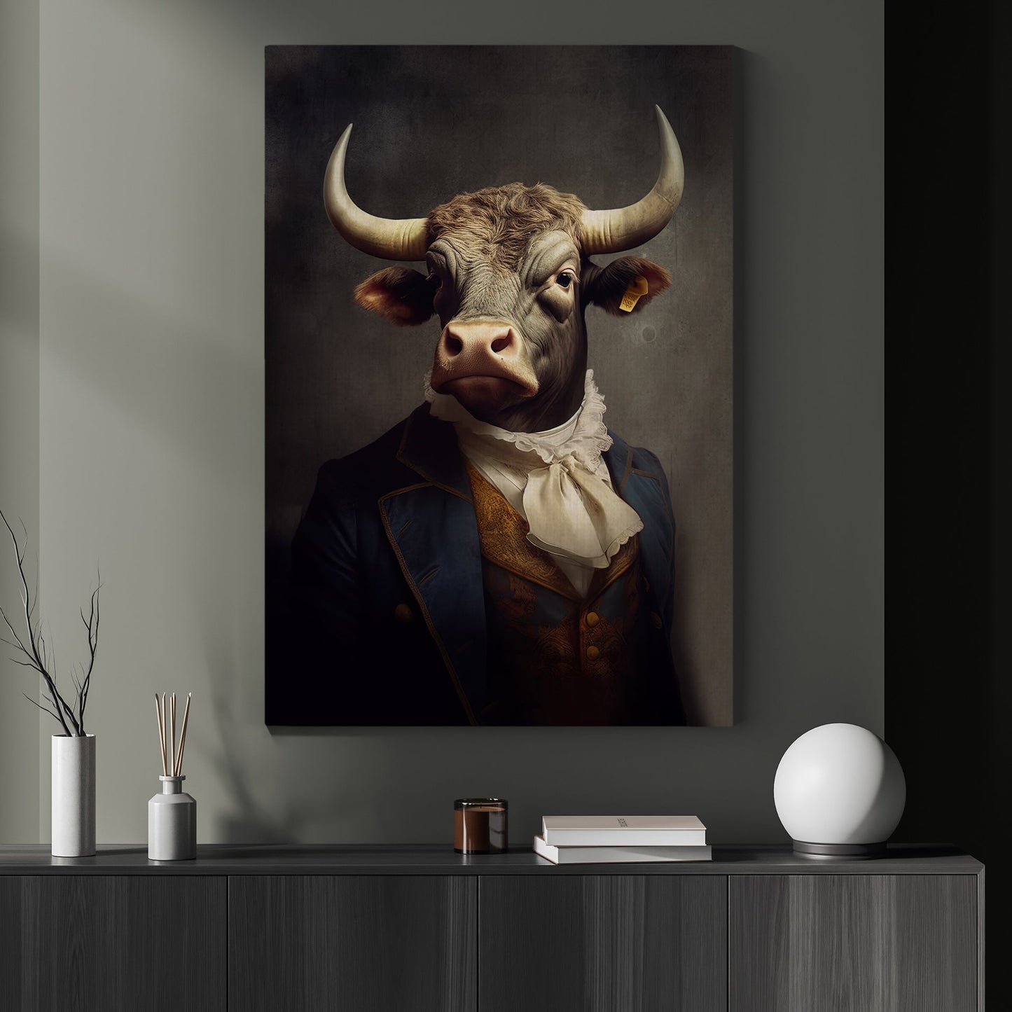 Cool Cow Potrait Vintage Canvas Art Print - Renaissance Farmer Poster