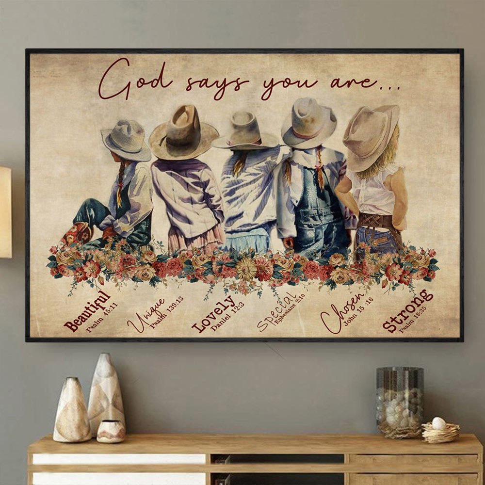 Cowgirl Poster & Canvas, God Says You Are Unique Special Lovely Precious, Horse Canvas Wall Art, Poster Gift For Horse Lovers