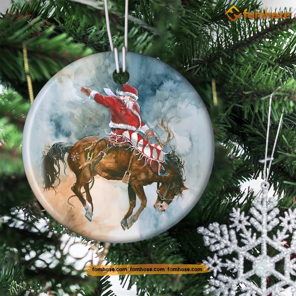 Santa Riding A Bull Funny Christmas Bull Riding Ornament, Santa Claus Ride Horse Gift For ...