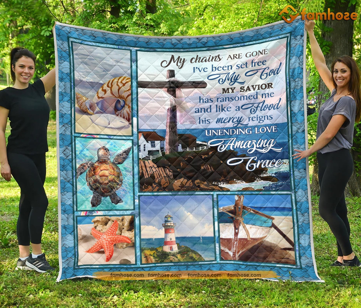 Turtle Blanket, My Chains Are Gone I've Been Set Free My God My Savior Fleece Blanket - Sherpa Blanket Gift For Turtle Lover, Turtle Owners