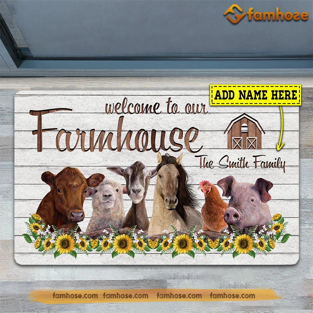 Personalized Farm Animals Doormat, Welcome To Our Farmhouse Gift For Farmers, New Home Gift, Housewarming Gift, Farm Decor