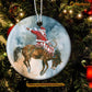 Funny Christmas Bull Riding Ornament, Santa Claus Ride Horse Gift For Horse Lovers, Circle Ceramic Ornament