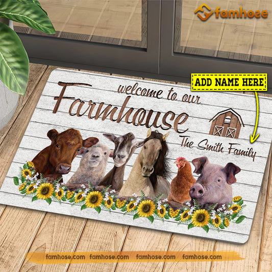 Personalized Farm Animals Doormat, Welcome To Our Farmhouse Gift For Farmers, New Home Gift, Housewarming Gift, Farm Decor