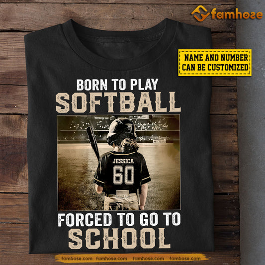 Personalized Back To School Softball Girl T-shirt, Born To Play Softball, Gift For Kids Softball Lovers, Softball Girls