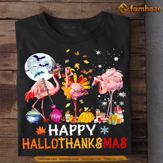 Halloween Flamingo T-shirt, Happy Hallothanksmas, Spooky Season Gift For Flamingo Lovers