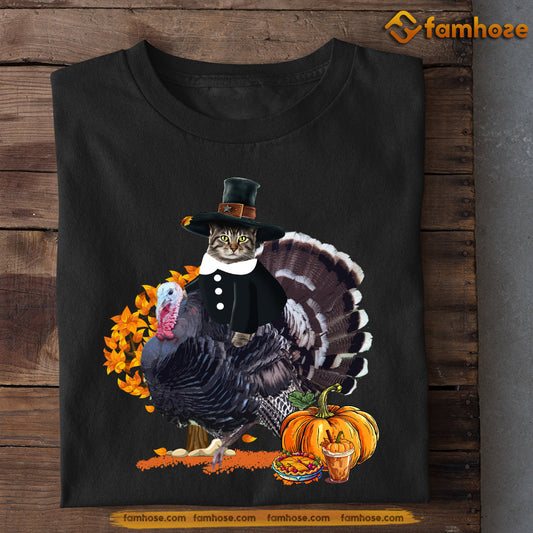 Funny Thanksgiving Cat T-shirt, The Turkey Carried The Cat On His Back, Gift For Cat Lovers, Cat Tees, Cat Owners