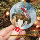 Funny Christmas Bull Riding Ornament, Santa Claus Ride Horse Gift For Horse Lovers, Circle Ceramic Ornament