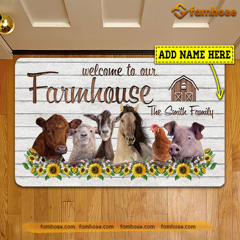 Personalized Farm Animals Doormat, Welcome To Our Farmhouse Gift For Farmers, New Home Gift, Housewarming Gift, Farm Decor