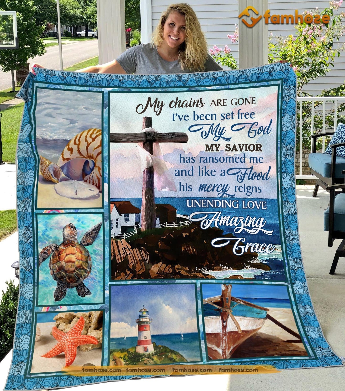 Turtle Blanket, My Chains Are Gone I've Been Set Free My God My Savior Fleece Blanket - Sherpa Blanket Gift For Turtle Lover, Turtle Owners