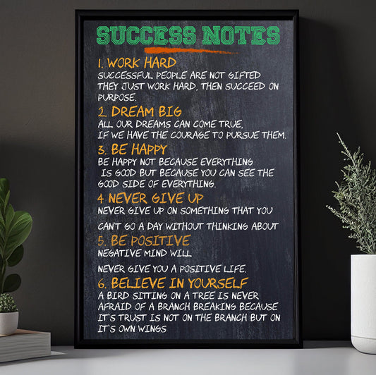 Success Notes, Motivated Canvas Painting, Inspirational Quotes Wall Art Decor, Poster Gift