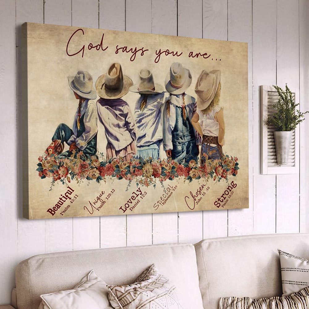 Cowgirl Poster & Canvas, God Says You Are Unique Special Lovely Precious, Horse Canvas Wall Art, Poster Gift For Horse Lovers