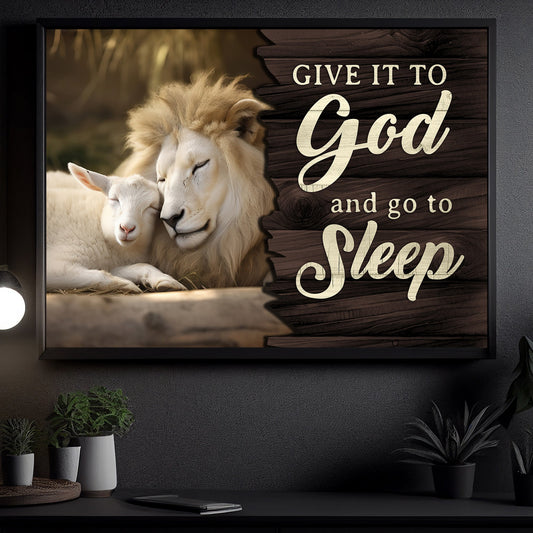 Give It To God And Go To Sleep, Religious Lion Canvas Painting, Jesus Goat Wall Art Decor, Poster Gift For Lion Lovers