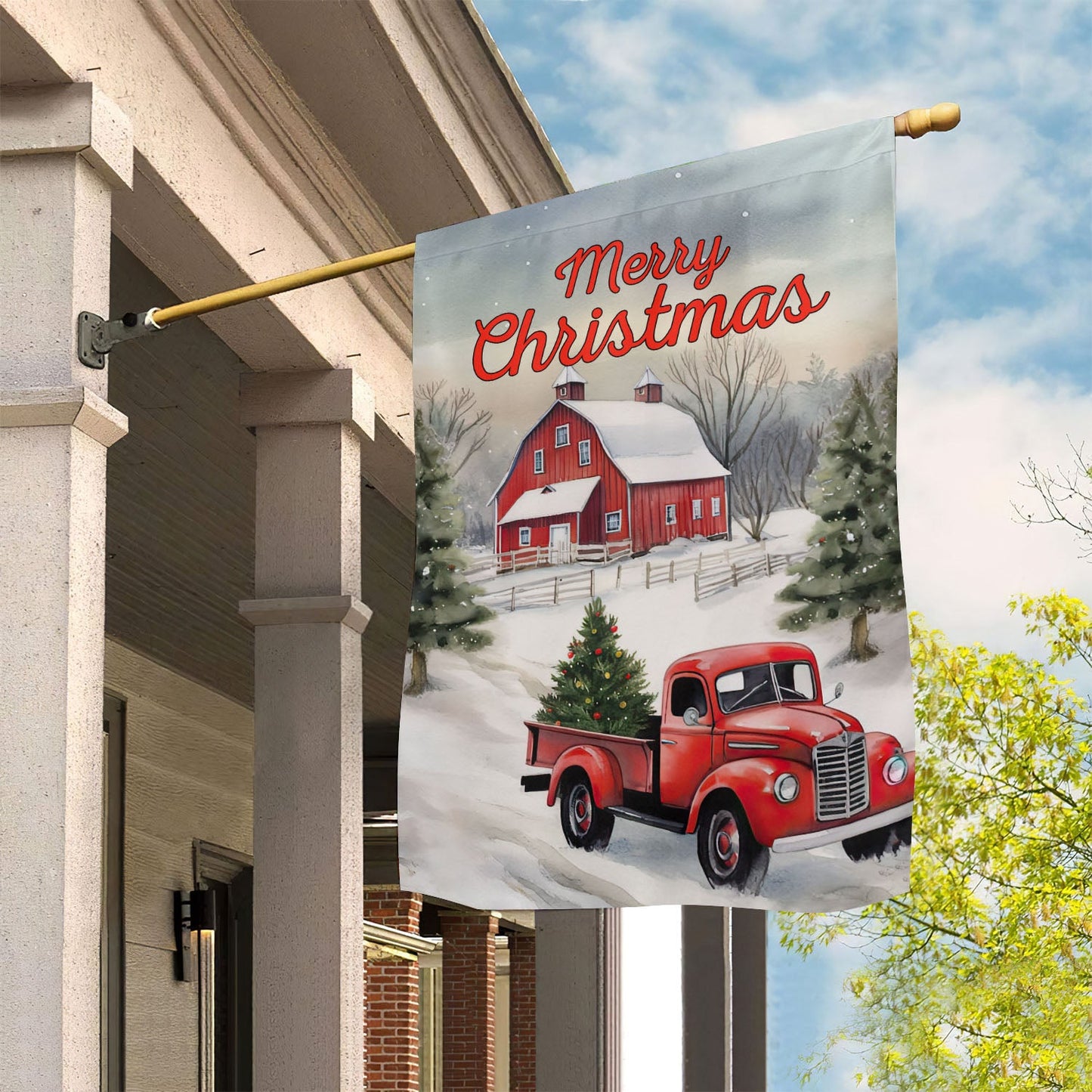 Merry Christmas On The Farm, Farm Xmas Garden Flag & House Flag, Christmas Flag Gift For Farmers, Tractor Lovers Flag