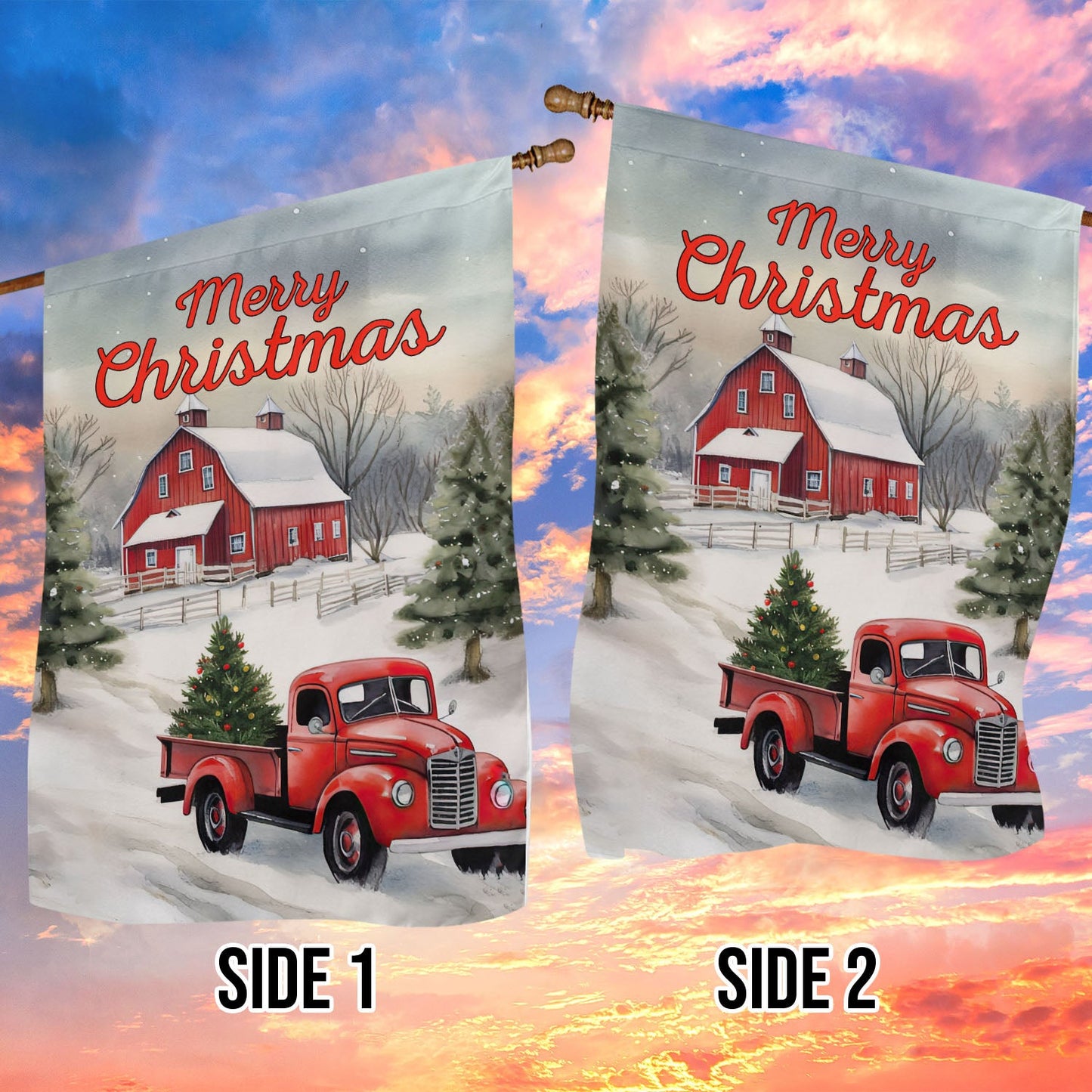 Merry Christmas On The Farm, Farm Xmas Garden Flag & House Flag, Christmas Flag Gift For Farmers, Tractor Lovers Flag