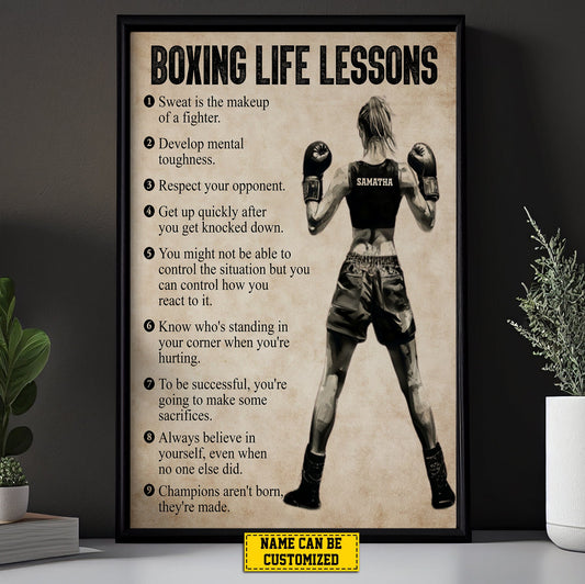 Personalized Motivational Boxing Girl Canvas Painting, Boxing Life Lessons, Inspirational Quotes Wall Art Decor, Poster Gift For Boxing Woman Lovers