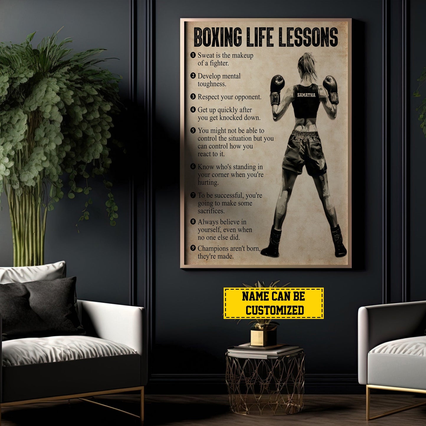 Personalized Motivational Boxing Girl Canvas Painting, Boxing Life Lessons, Inspirational Quotes Wall Art Decor, Poster Gift For Boxing Woman Lovers